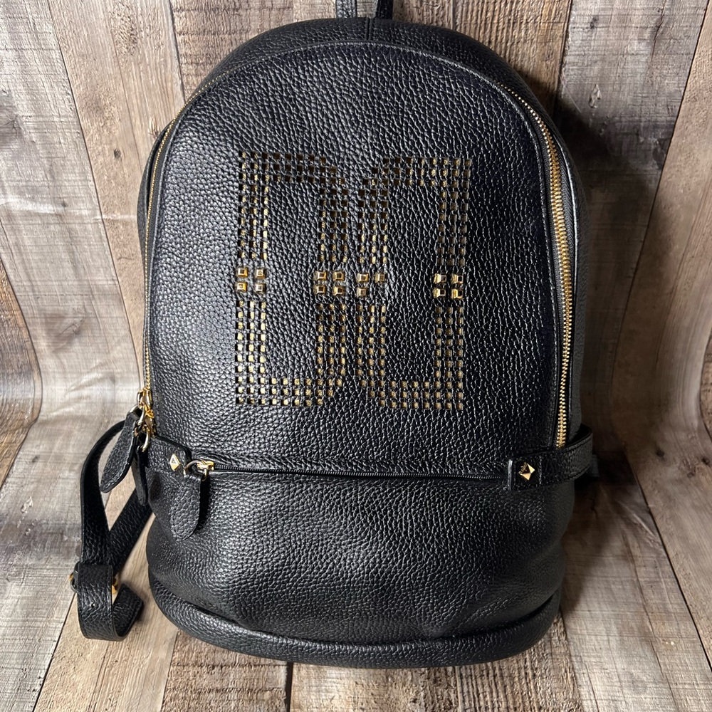 Darks London Black Leather Backpack with Gold Accents